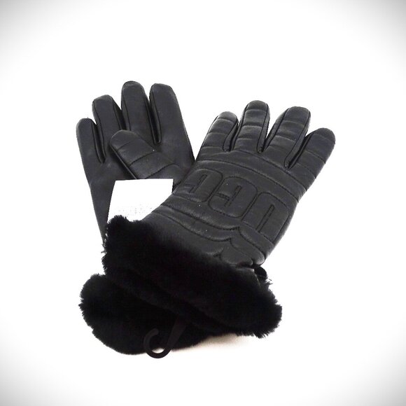 UGG Logo Quilted Leather & Genuine Shearling Gloves Size M - Picture 5 of 8